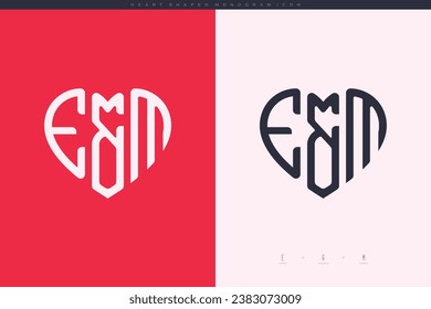 initial EM letters with red heart and love logo flat icon monogram concept