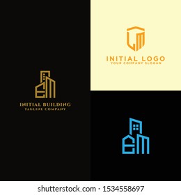 the initial EM logo set concept with vector building templates for construction and the modern LM logo Set, Inspirational logo design for all companies. - Vector