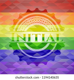 Initial emblem on mosaic background with the colors of the LGBT flag