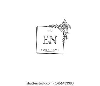 Initial EN beauty monogram and elegant logo design, handwriting logo of initial signature, wedding, fashion, floral and botanical with creative template.