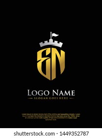initial EN letter with shield style logo template vector