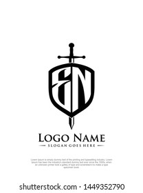 initial EN letter with shield style logo template vector