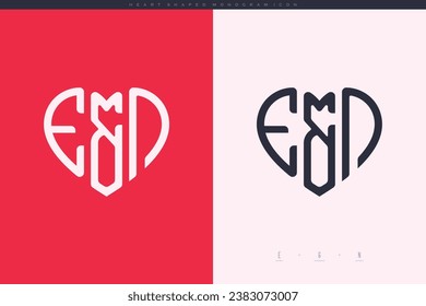 initial EN letters with red heart and love logo flat icon monogram concept