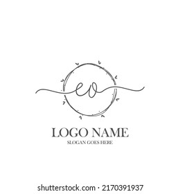 Initial EO beauty monogram and elegant logo design, handwriting logo of initial signature, wedding, fashion, floral and botanical with creative template.