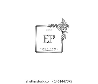 Initial EP beauty monogram and elegant logo design, handwriting logo of initial signature, wedding, fashion, floral and botanical with creative template.
