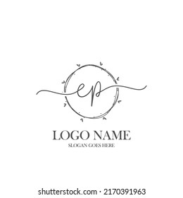 Initial EP beauty monogram and elegant logo design, handwriting logo of initial signature, wedding, fashion, floral and botanical with creative template.