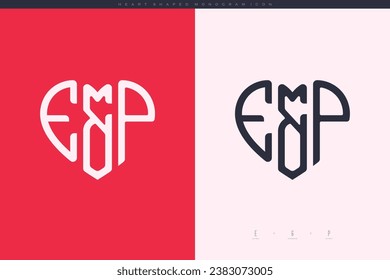 initial EP letters with red heart and love logo flat icon monogram concept