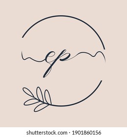 Initial EP logo Handwriting floral and botanical vector