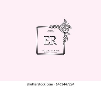 Initial ER beauty monogram and elegant logo design, handwriting logo of initial signature, wedding, fashion, floral and botanical with creative template.