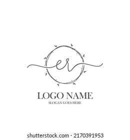 Initial ER beauty monogram and elegant logo design, handwriting logo of initial signature, wedding, fashion, floral and botanical with creative template.