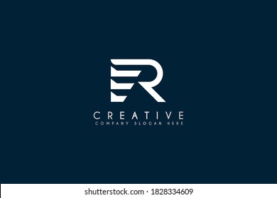 Initial ER letter logo design vector illustration. white ER logo isolated on blue background