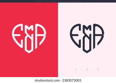 initial ER letters with red heart and love logo flat icon monogram concept