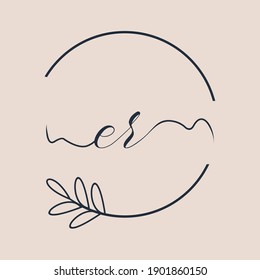 Initial ER logo Handwriting floral and botanical vector