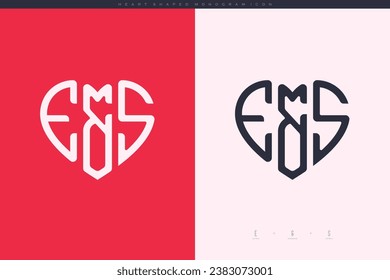 initial ES letters with red heart and love logo flat icon monogram concept