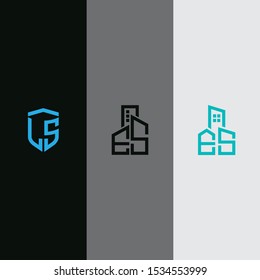 the initial ES logo set concept with a vector building template for construction and a modern LS logo set, Inspirational logo design for all companies. - Vector