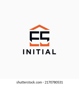 Initial ES vector logo for real estate in modern style