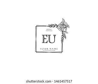 Initial EU beauty monogram and elegant logo design, handwriting logo of initial signature, wedding, fashion, floral and botanical with creative template.