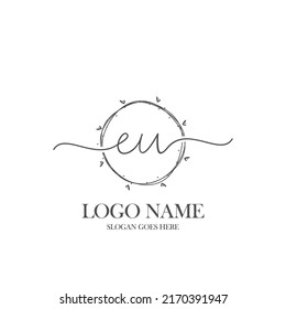 Initial EU beauty monogram and elegant logo design, handwriting logo of initial signature, wedding, fashion, floral and botanical with creative template.