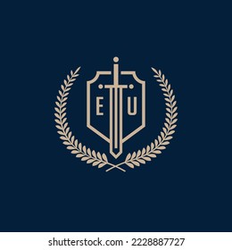 Initial EU elegant sword and shield icon vector template
