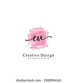Initial EU handwriting logo of initial signature, make up, wedding, fashion, with watercolor brush stroke template