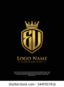 initial EU letter with shield style logo template vector