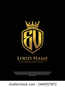 initial EV letter with shield style logo template vector