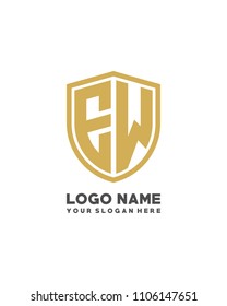 Initial EW abstract shield logo template vector