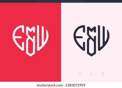 letras iniciales EW con el logotipo de corazón rojo y amor monograma de icono plano
