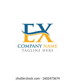 Initial EX Letter Linked Logo Vector Template. Swoosh Letter EX Logo Design.