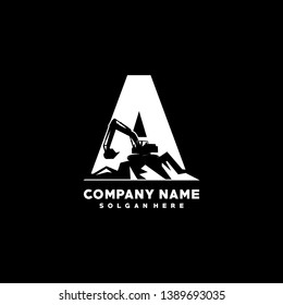 Initial A excavator logo concept template vector