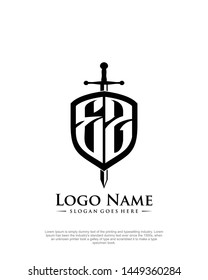 initial EZ letter with shield style logo template vector
