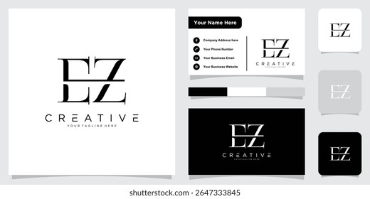 Vetor inicial do design do logotipo EZ ou ZE com design de cartão de visita