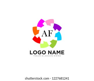 initial A & F business logo vector concept illustration. Colored ring with abstract shapes. Positive geometric sign in optimism style. Design element