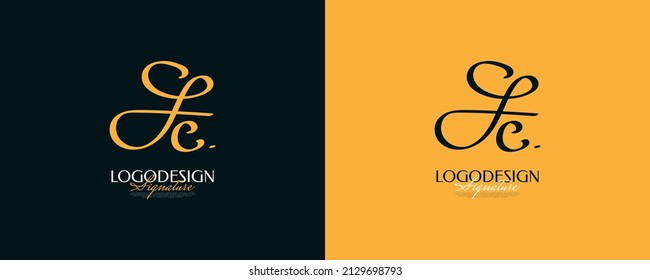 Initial F and C Logo Design with Elegant and Minimalist Handwriting Style. FC Signature Logo or Symbol for Wedding, Fashion, Jewelry, Boutique, and Business Identity