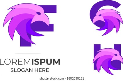  Initial F C N Latter Combo with eagle falcon logo design .Hawks design with latter ,falcon american eagle vector design.eagle vintage ,line art ,minimal word mark logo design with phoenix icon 