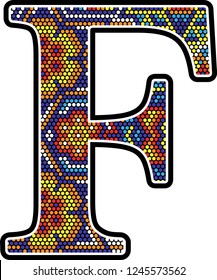 initial f with colorful dots abstract design with mexican huichol art style 