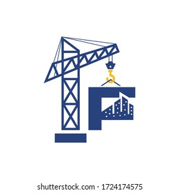 Initial F Crane Building Real Estate Construction Logo Design Vector Graphic.