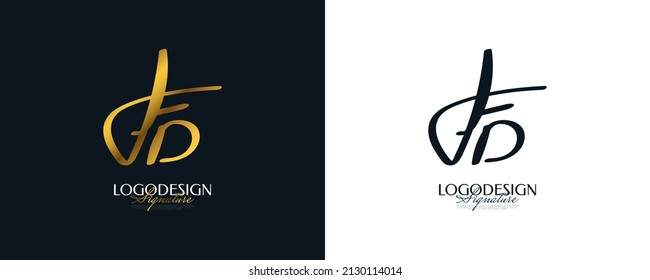 Diseño inicial de los logotipos F y D con estilo elegante y minimalista de escritura a mano dorada. Logo o símbolo FD Signature para matrimonio, moda, joyería, boutique e identidad de negocios