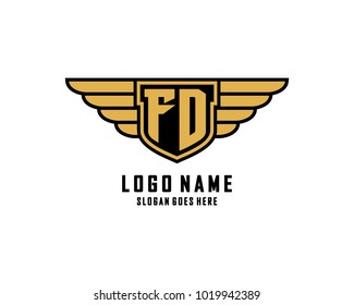Initial F & D wing shield logo template vector