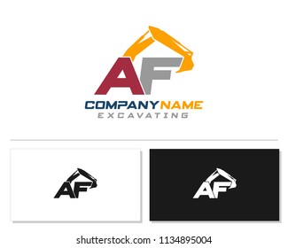 Initial A F excavator logo concept vector with arm excavator template vector.