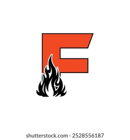 Vector inicial del diseño del logotipo de la letra de la llama de F, concepto de diseño de letras del logotipo del fuego