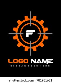 Initial F Gear Target Logo Template Vector