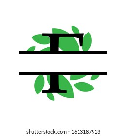 Initial f green leaf monogram split letter initial vector isolated