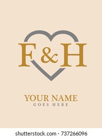 Initial F & H with love background logo template vector