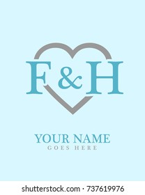 Initial F & H with love background logo template vector