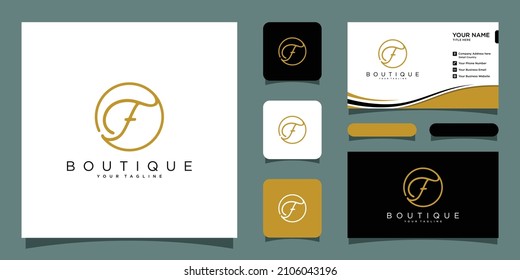 Initial F handwriting logo vector with business card design template