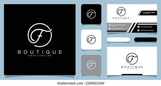 Initial F handwriting logo vector with business card design template
