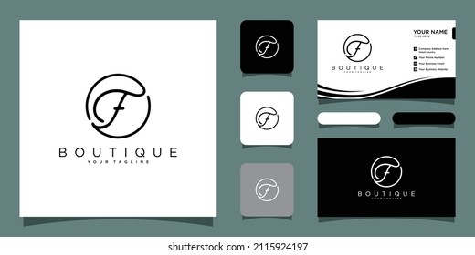 Initial F handwriting logo vector with business card design