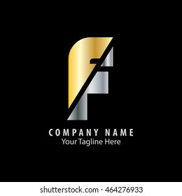 Initial F Isolated Letter Logo Gold Silver