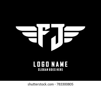 Initial F & J wing logo template vector